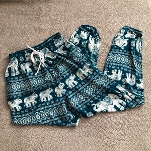 Cute turquoise elephant lounge pants from Thailand